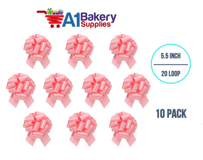 A1BakerySupplies 10 Pieces Pull Bow for Gift Wrapping Gift Bows Pull Bow With Ribbon for Wedding Gift Baskets, 5.5 Inch 20 Loop in Light Pink Color