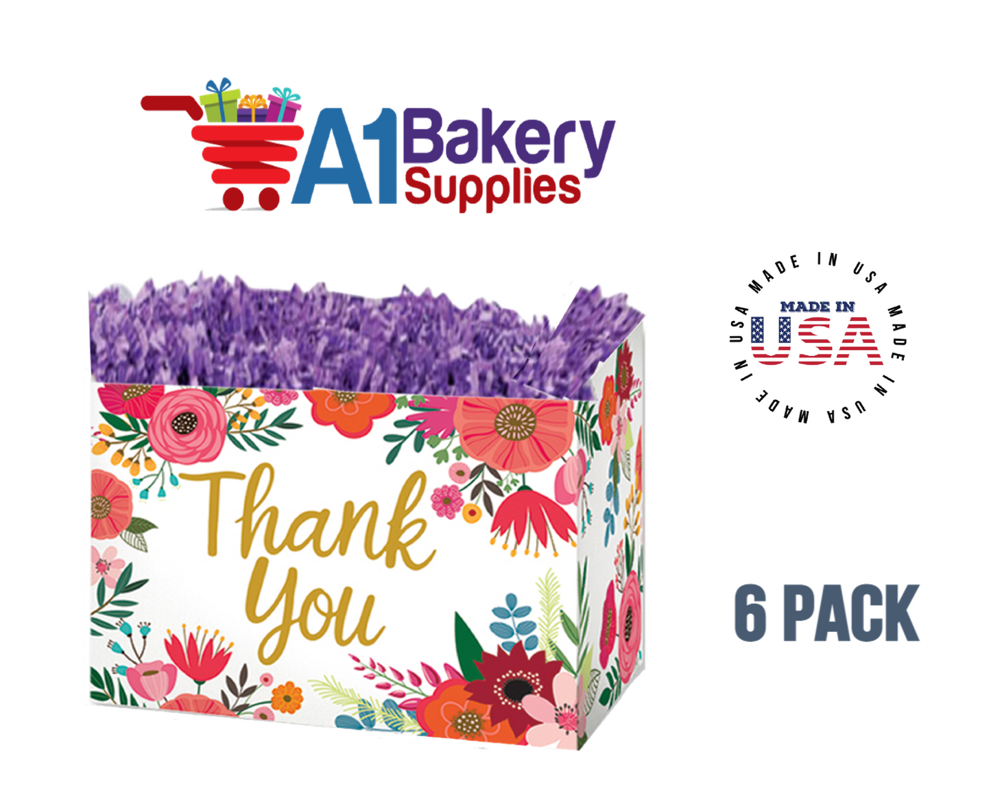 Thank You Flowers Basket Box, Theme Gift Box, Large 10.25 (Length) x 6 (Width) x 7.5 (Height), 6 Pack