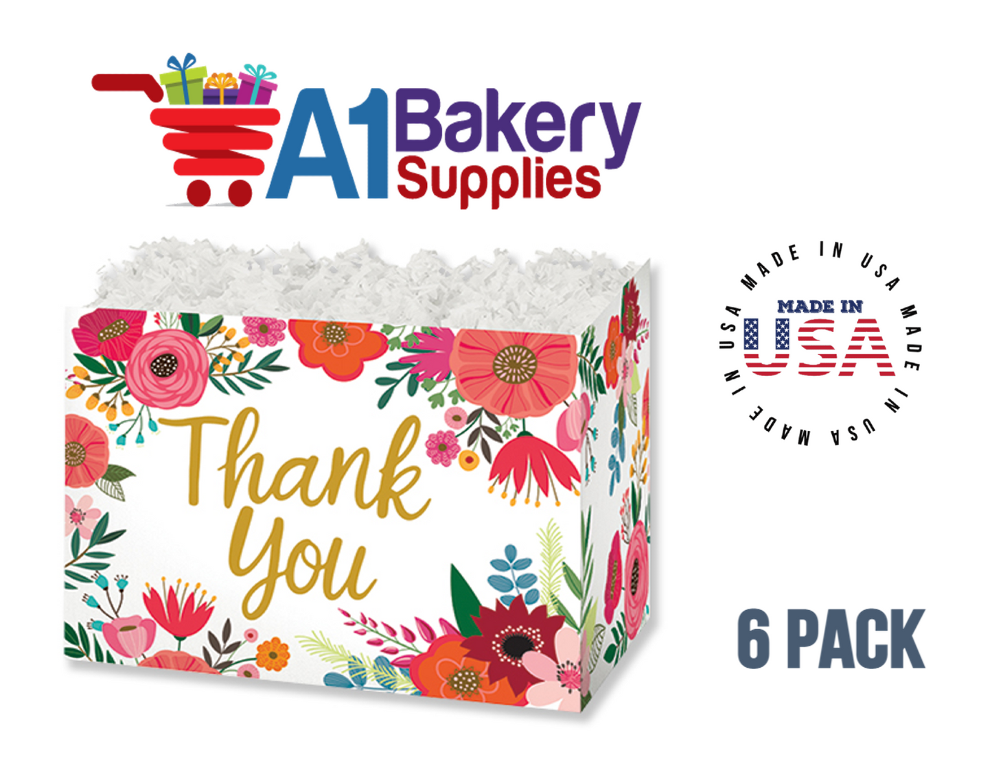 Thank You Flowers Basket Box, Theme Gift Box, Large 10.25 (Length) x 6 (Width) x 7.5 (Height), 6 Pack