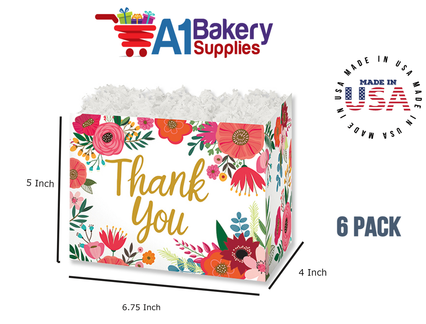 Thank You Flowers Basket Box, Theme Gift Box, Small 6.75 (Length) x 4 (Width) x 5 (Height), 6 Pack