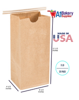 3 LB Size Brown No Window Tin Tie Bags 25 PCS  Kraft  Bakery Bags with No Window Resealable Tin Tie Tab Lock Poly-Lined Bags Kraft Paper Bags for Cookies, Coffee