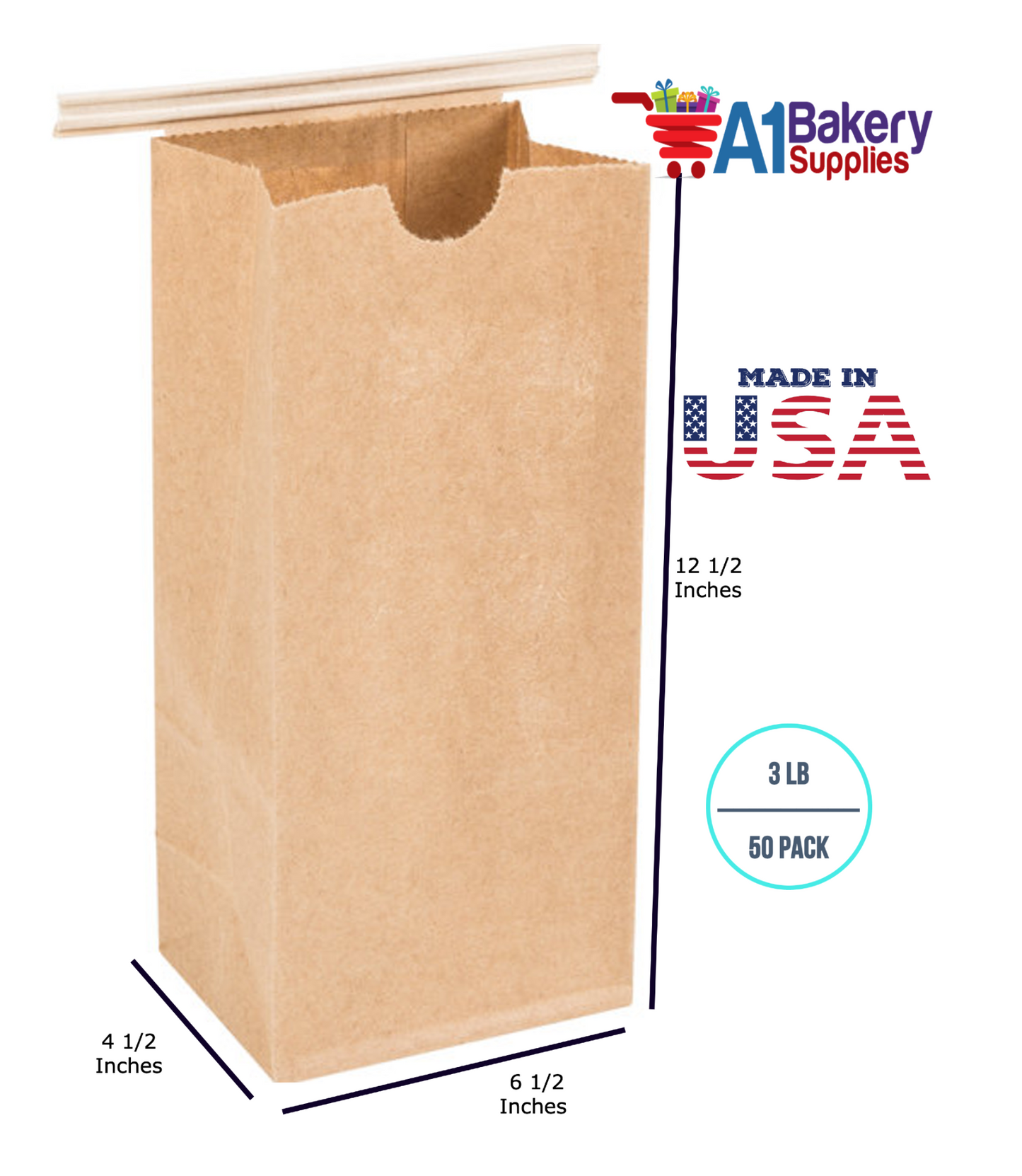 3 LB Size Brown No Window Tin Tie Bags 50 PCS  Kraft  Bakery Bags with No Window Resealable Tin Tie Tab Lock Poly-Lined Bags Kraft Paper Bags for Cookies, Coffee