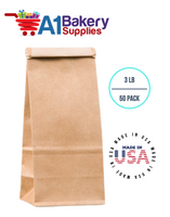 3 LB Size Brown No Window Tin Tie Bags 50 PCS  Kraft  Bakery Bags with No Window Resealable Tin Tie Tab Lock Poly-Lined Bags Kraft Paper Bags for Cookies, Coffee