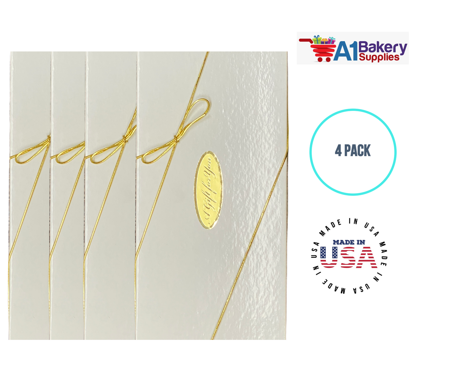 White Men's Tie Gift Boxes Socks Gift Boxes 4 pack with Gold Bow Pre-Tied String