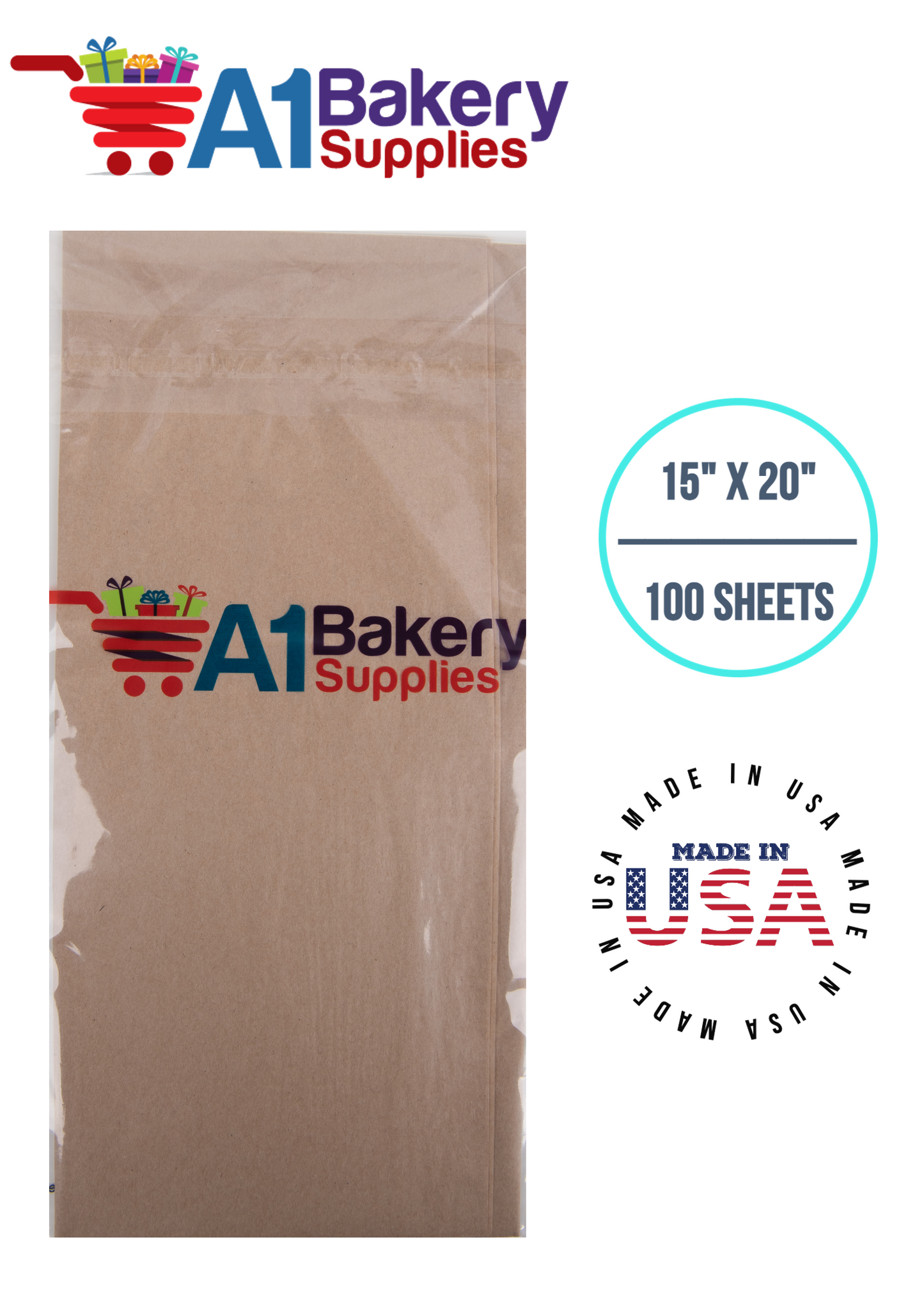 Solid Craft Tissue Paper Squares, Bulk100 Sheets, Premium Gift Wrap and Art Supplies for Birthdays, Holidays, or Presents by A1BakerySupplies, Medium 15 Inch x 20 Inch