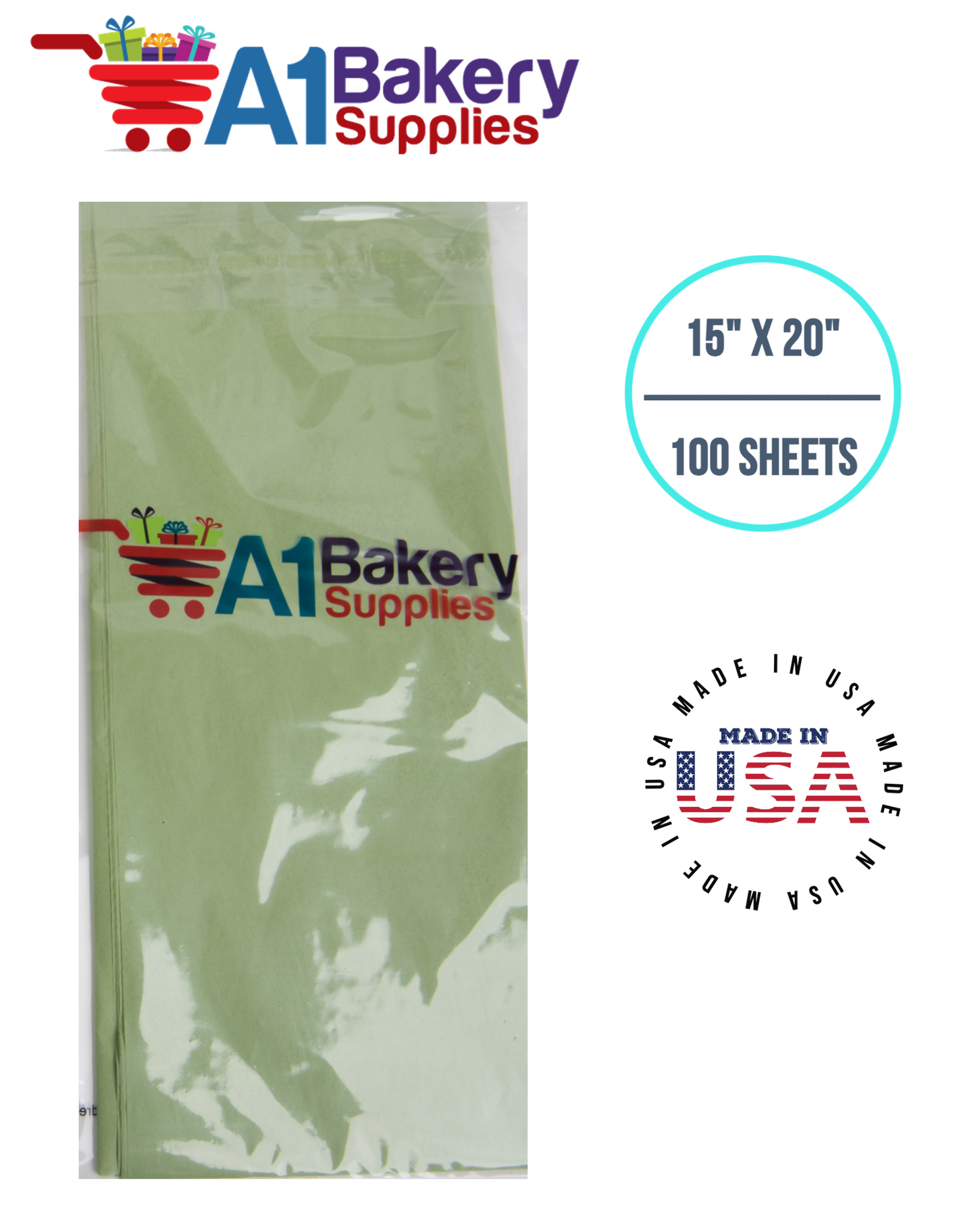 Sage  Tissue Paper Squares, Bulk 100 Sheets, Premium Gift Wrap and Art Supplies for Birthdays, Holidays, or Presents by A1BakerySupplies, Medium 15 Inch x 20 Inch