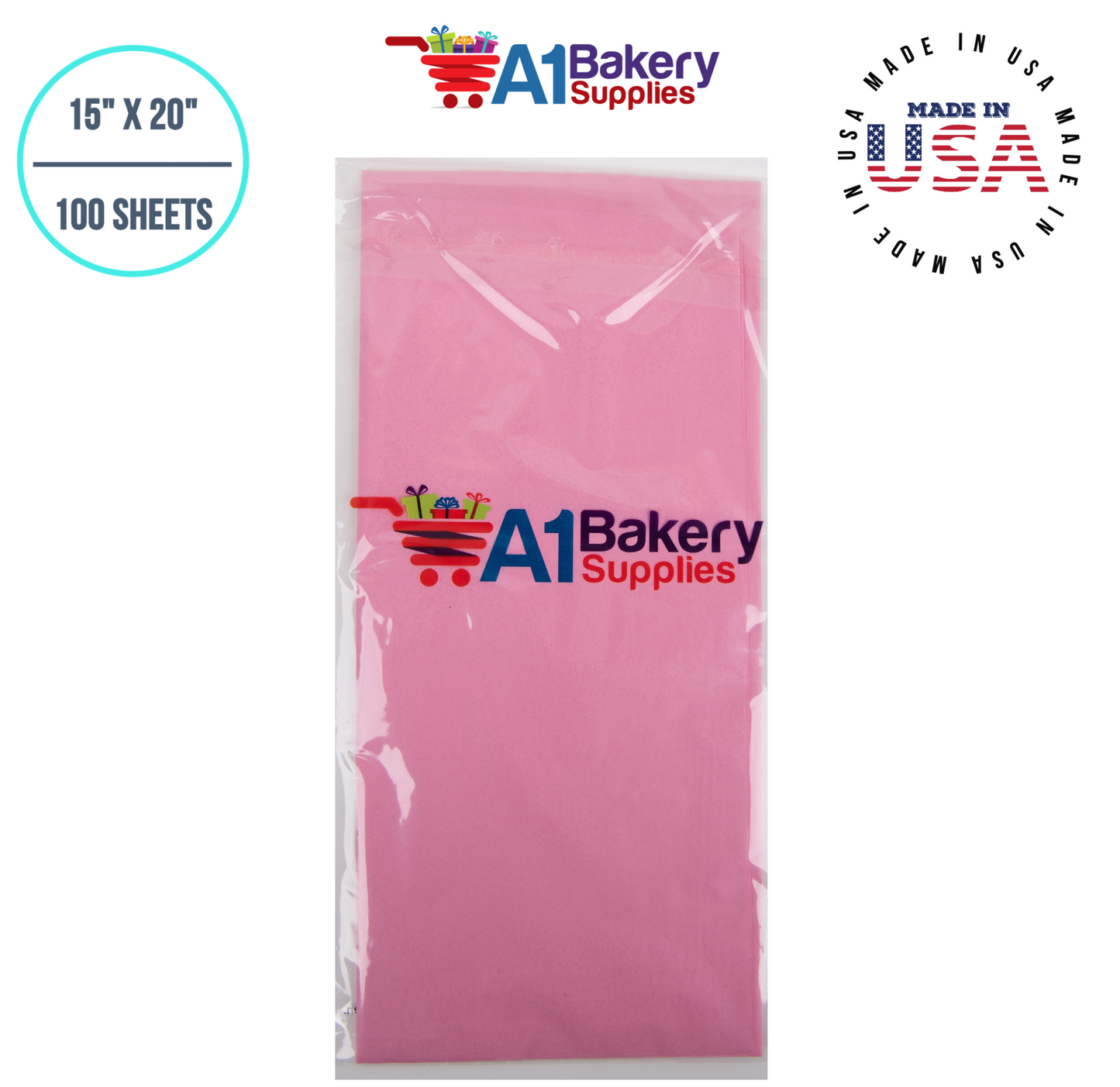 Pink Tissue Paper Squares, Bulk 100 Sheets, Premium Gift Wrap and Art Supplies for Birthdays, Holidays, or Presents by A1BakerySupplies, Medium 15 Inch x 20 Inch