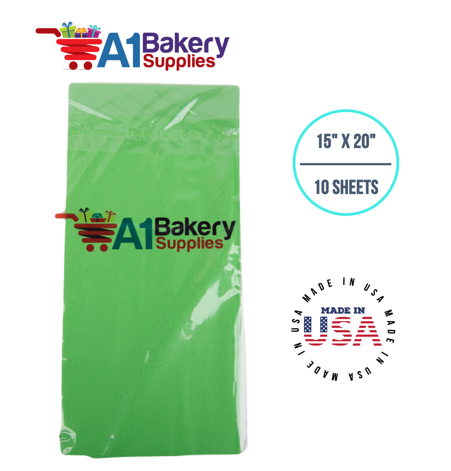 Groovy Green  Tissue Paper Squares, Bulk 10 Sheets, Premium Gift Wrap and Art Supplies for Birthdays, Holidays, or Presents by A1BakerySupplies, small 15 Inch x 20 Inch