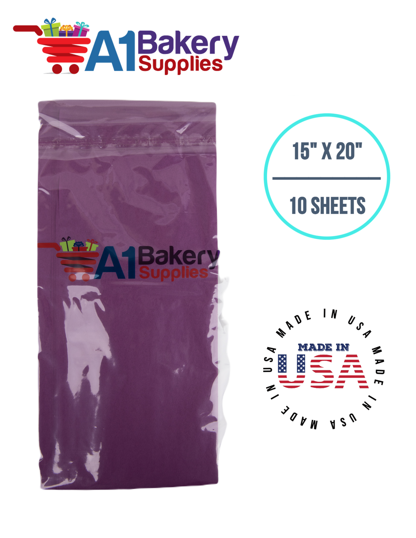 Plum Tissue Paper Squares, Bulk 10 Sheets, Premium Gift Wrap and Art Supplies for Birthdays, Holidays, or Presents by A1BakerySupplies, Small 15 Inch x 20 Inch
