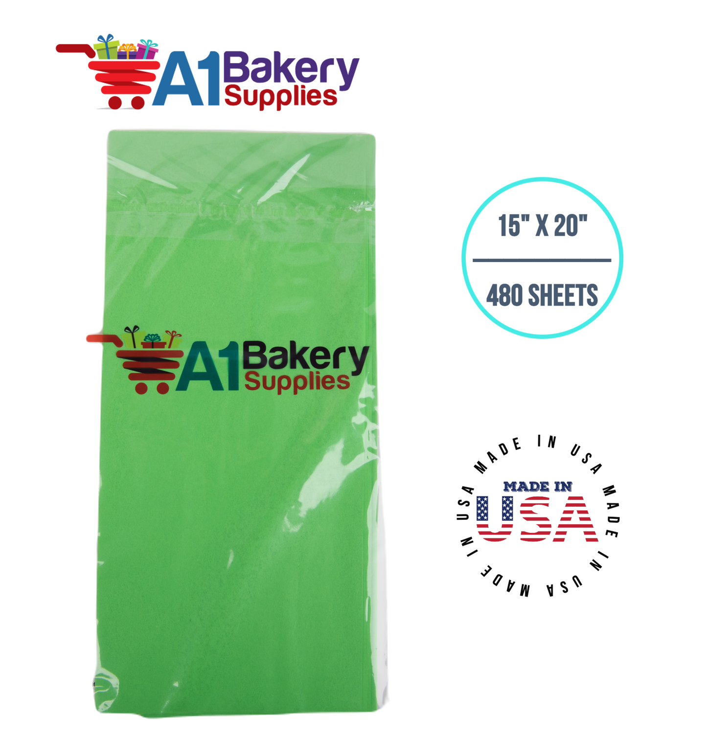 Groovy Green  Tissue Paper Squares, Bulk 480 Sheets, Premium Gift Wrap and Art Supplies for Birthdays, Holidays, or Presents by A1BakerySupplies, Large 15 Inch x 20 Inch