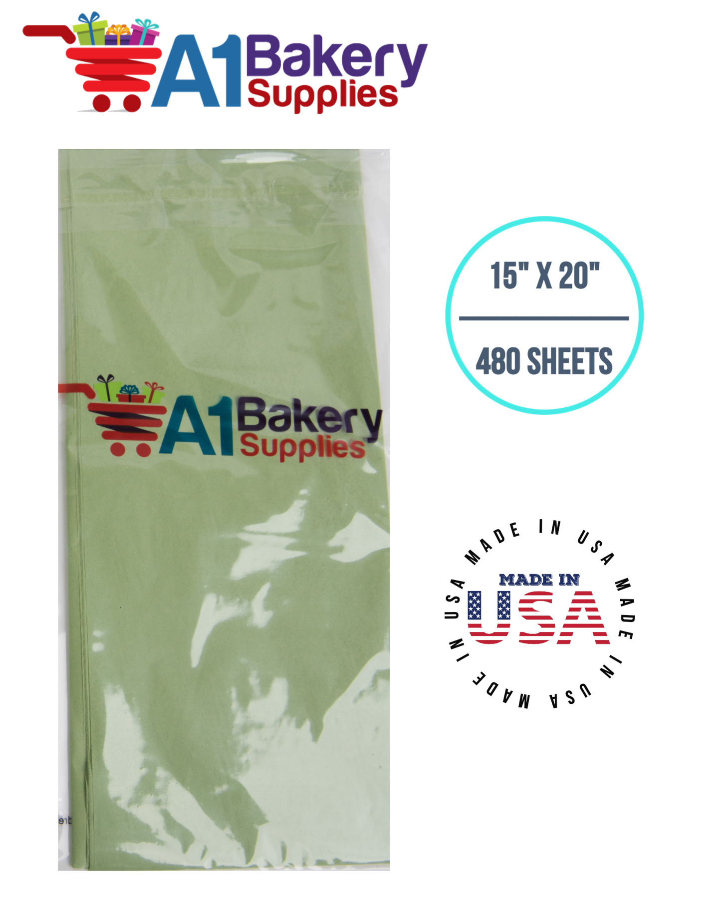 Sage  Tissue Paper Squares, Bulk 480 Sheets, Premium Gift Wrap and Art Supplies for Birthdays, Holidays, or Presents by A1BakerySupplies, Large 15 Inch x 20 Inch