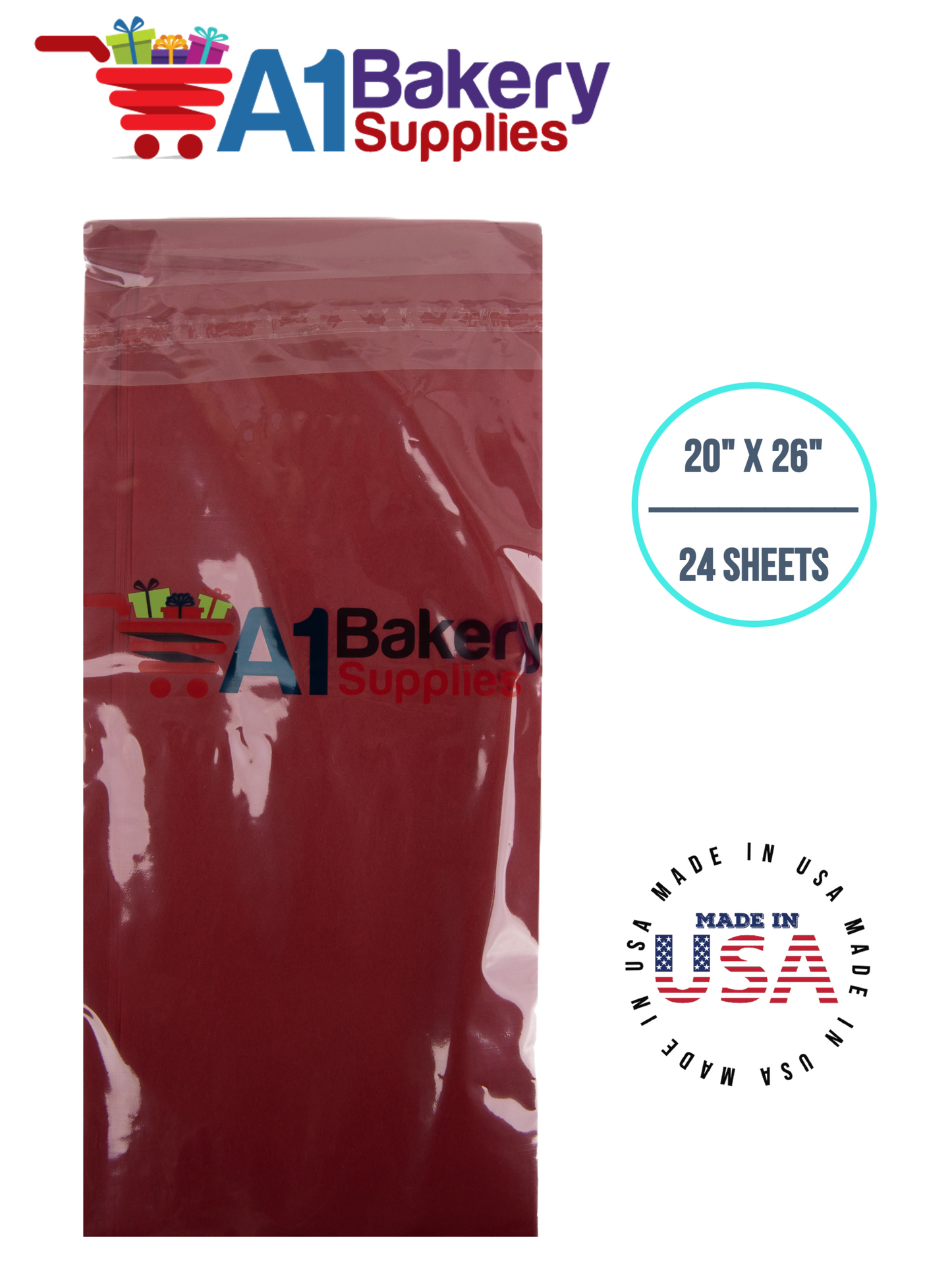 Scarlet Red Tissue Paper Squares, Bulk 24 Sheets, Premium Gift Wrap and Art Supplies for Birthdays, Holidays, or Presents by A1BakerySupplies, Small 20 Inch x 26 Inch