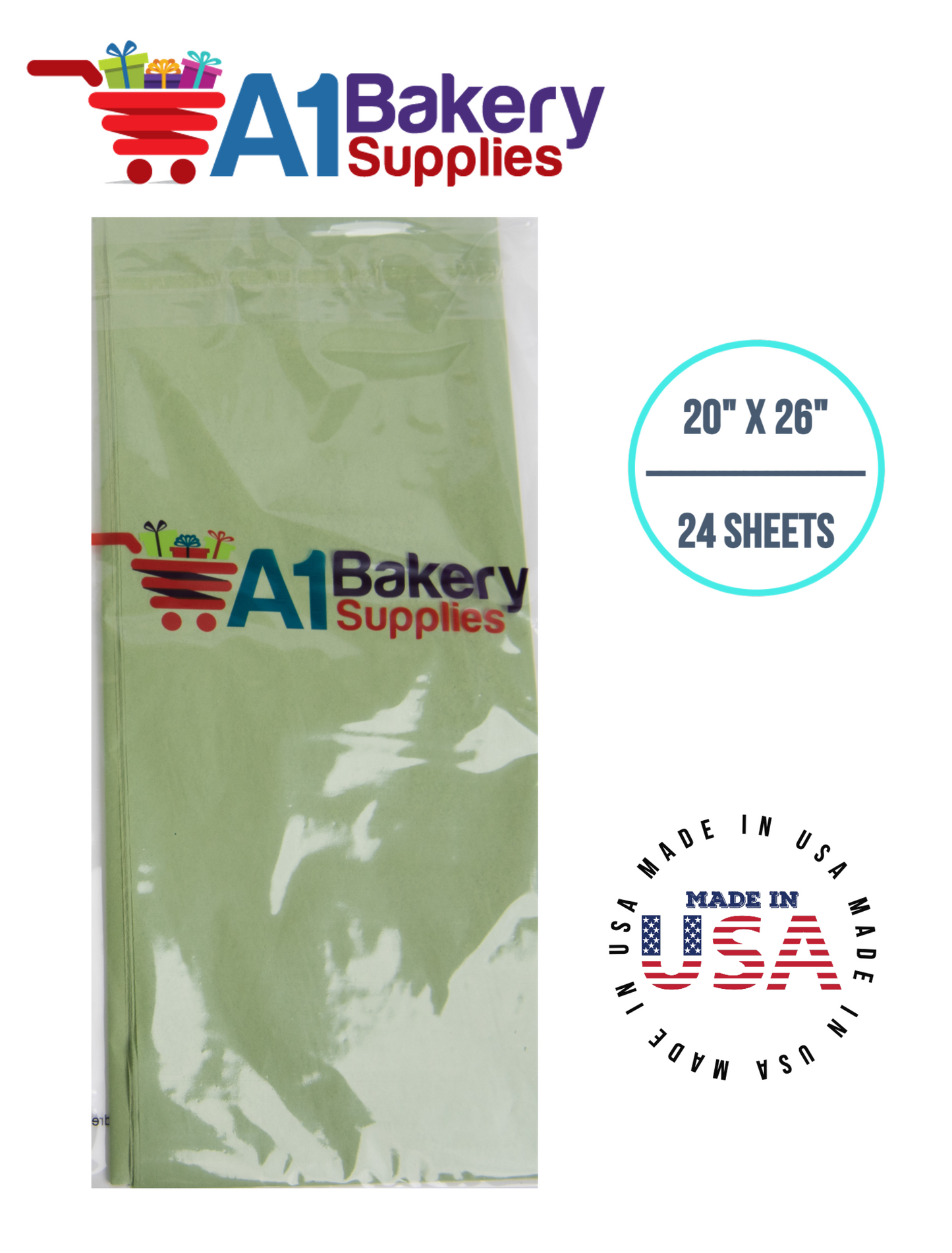 Sage Tissue Paper Squares, Bulk 24 Sheets, Premium Gift Wrap and Art Supplies for Birthdays, Holidays, or Presents by A1BakerySupplies, Small 20 Inch x 26 Inch