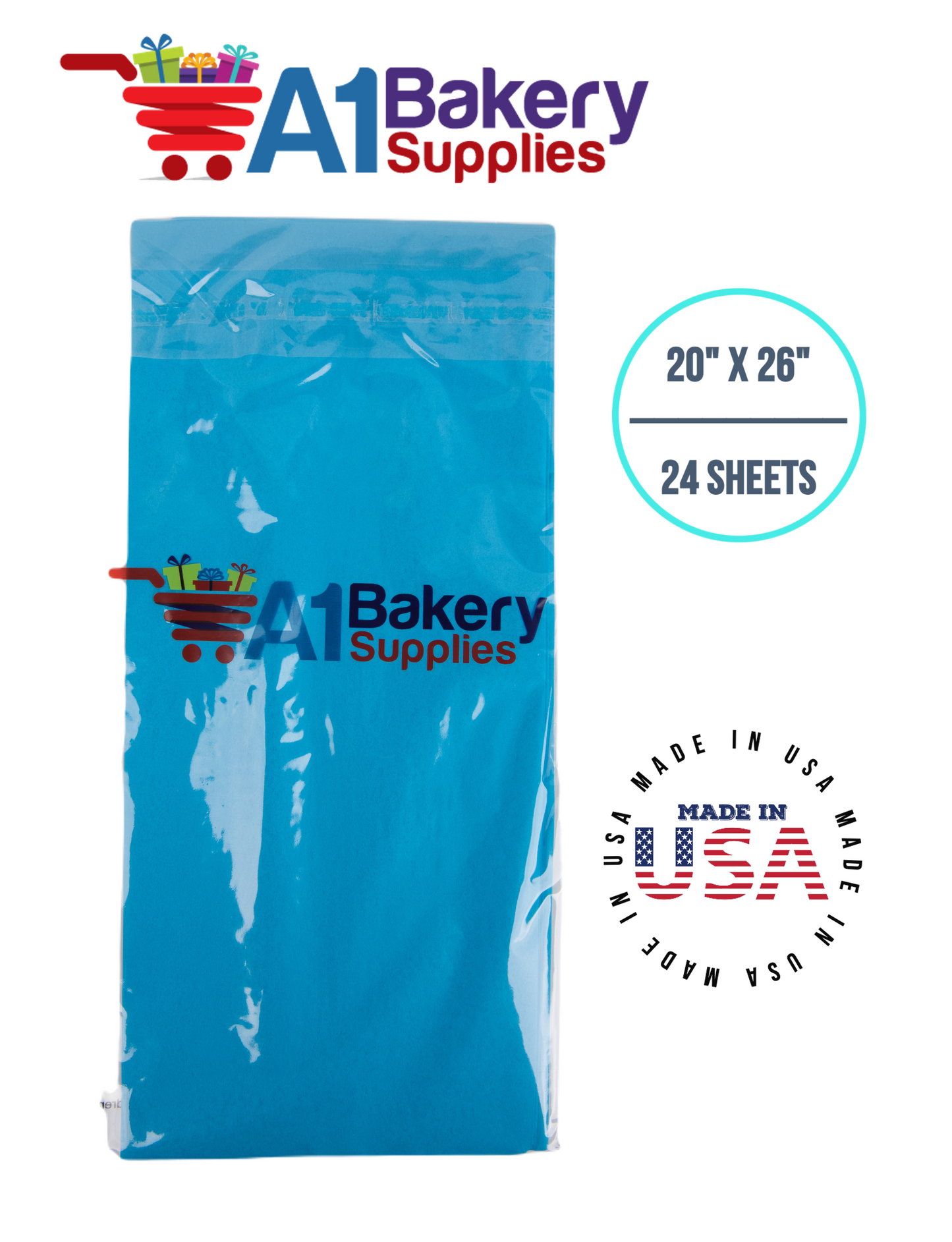 Turquoise Blue Tissue Paper Squares, Bulk 24 Sheets, Premium Gift Wrap and Art Supplies for Birthdays, Holidays, or Presents by A1BakerySupplies, Small 20 Inch x 26 Inch