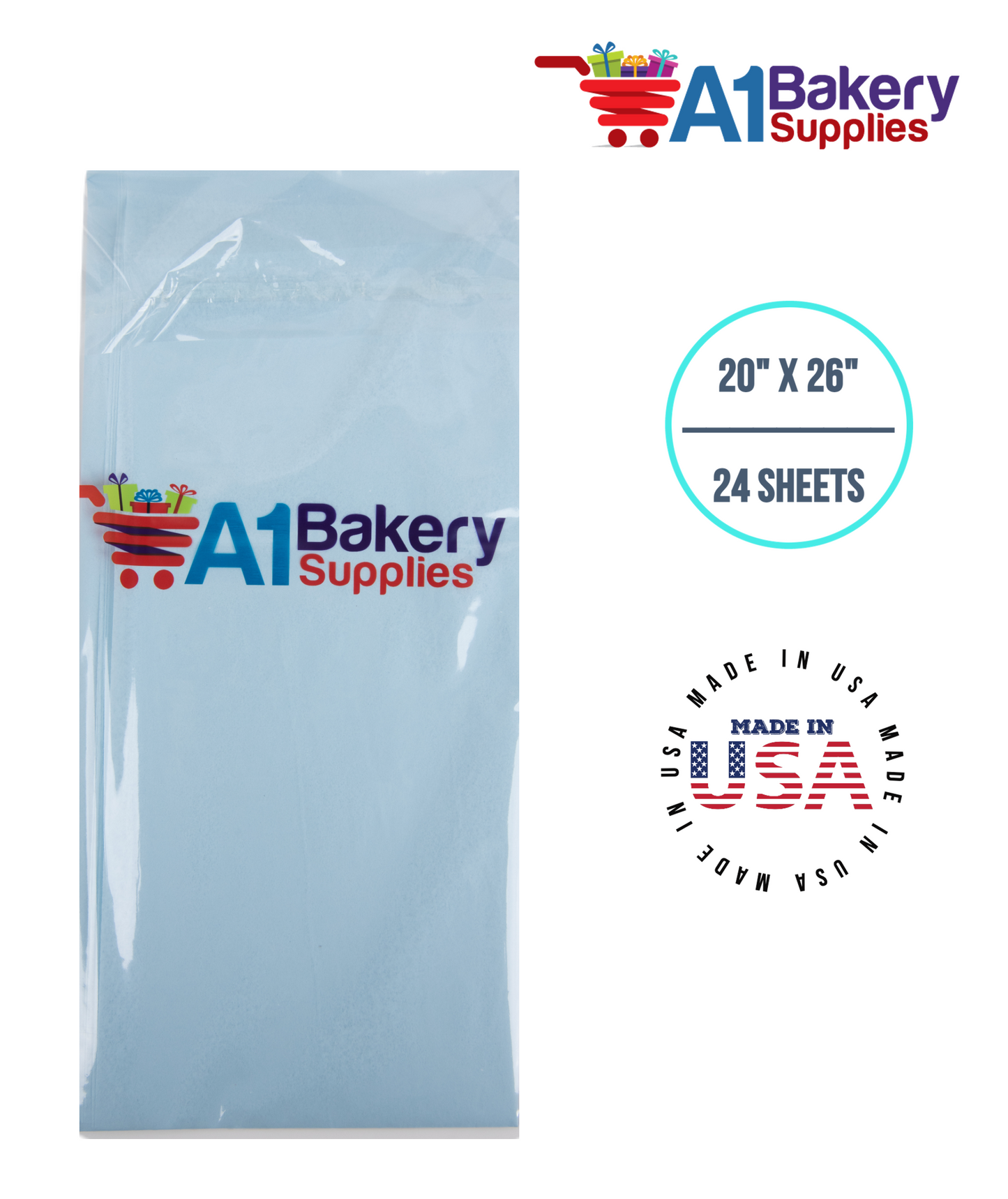 Light Blue Tissue Paper Squares, Bulk 24 Sheets, Premium Gift Wrap and Art Supplies for Birthdays, Holidays, or Presents by A1BakerySupplies, Small 20 Inch x 26 Inch