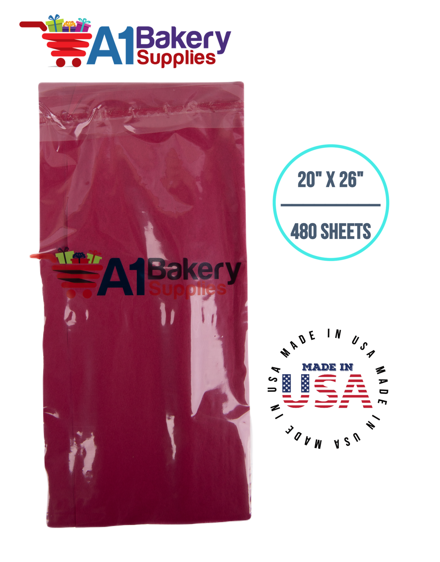 Cranberry Tissue Paper Squares, Bulk 480 Sheets, Premium Gift Wrap and Art Supplies for Birthdays, Holidays, or Presents by A1BakerySupplies, Large 20 Inch x 26 Inch
