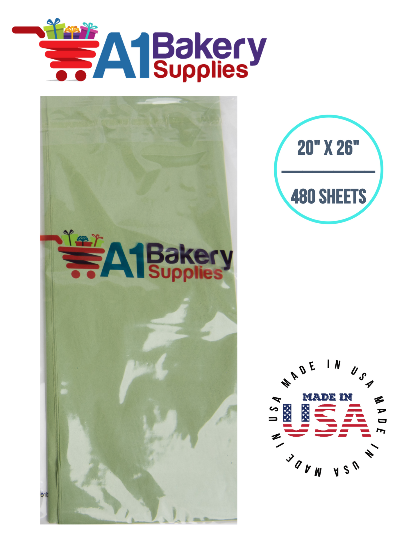 Sage Tissue Paper Squares, Bulk 480 Sheets, Premium Gift Wrap and Art Supplies for Birthdays, Holidays, or Presents by A1BakerySupplies, Large 20 Inch x 26 Inch