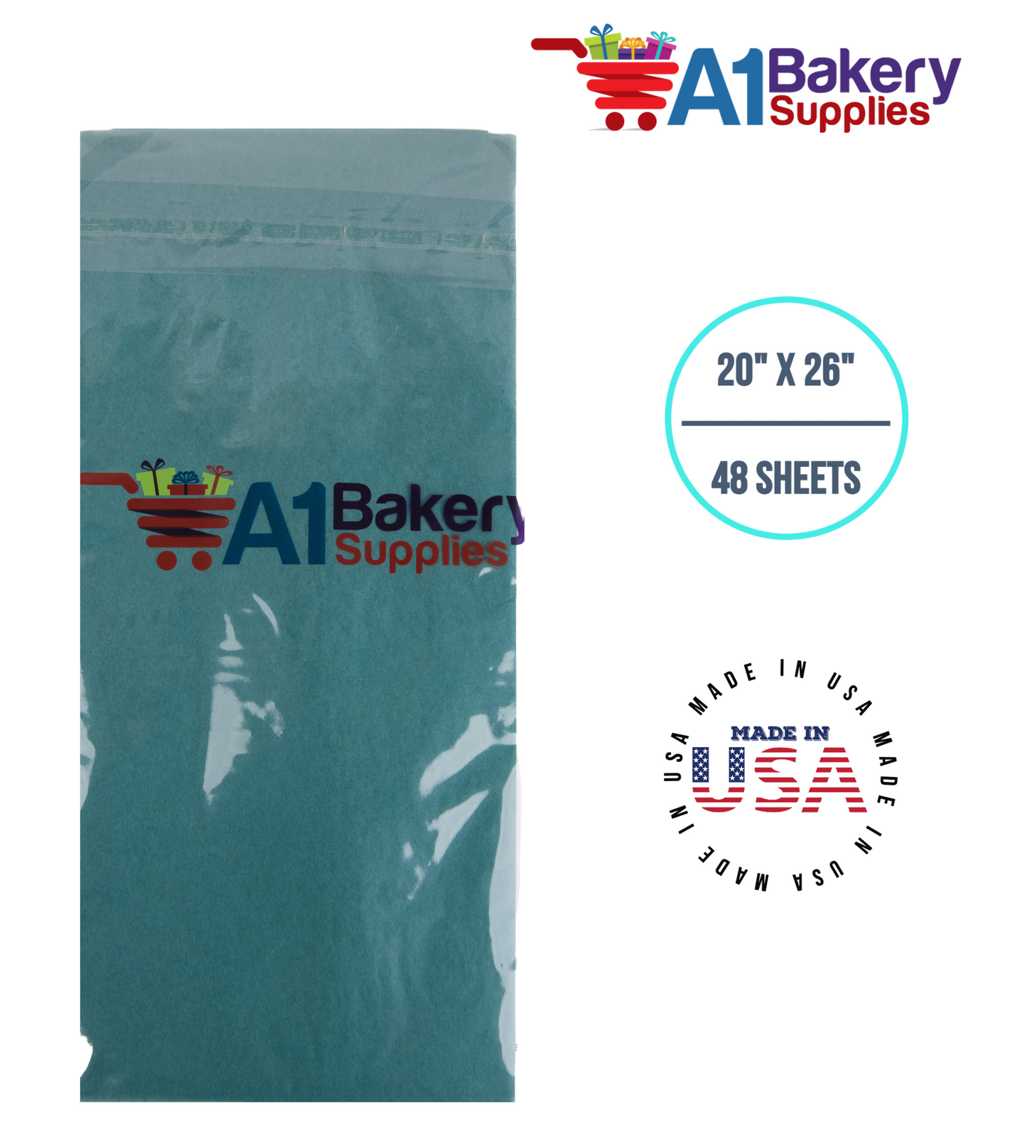 Teal Tissue Paper Squares, Bulk 48 Sheets, Premium Gift Wrap and Art Supplies for Birthdays, Holidays, or Presents by A1BakerySupplies, Medium 20 Inch x 26 Inch