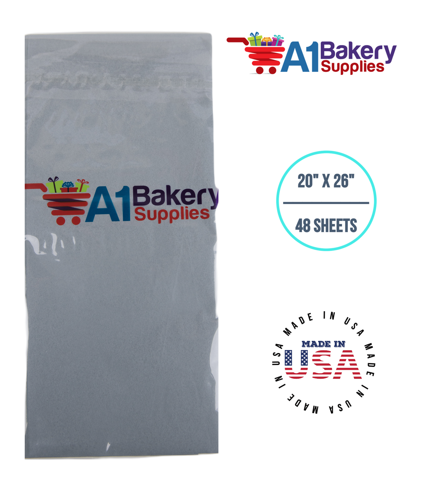 Gray Tissue Paper Squares, Bulk 48 Sheets, Premium Gift Wrap and Art Supplies for Birthdays, Holidays, or Presents by A1BakerySupplies, Medium 20 Inch x 26 Inch