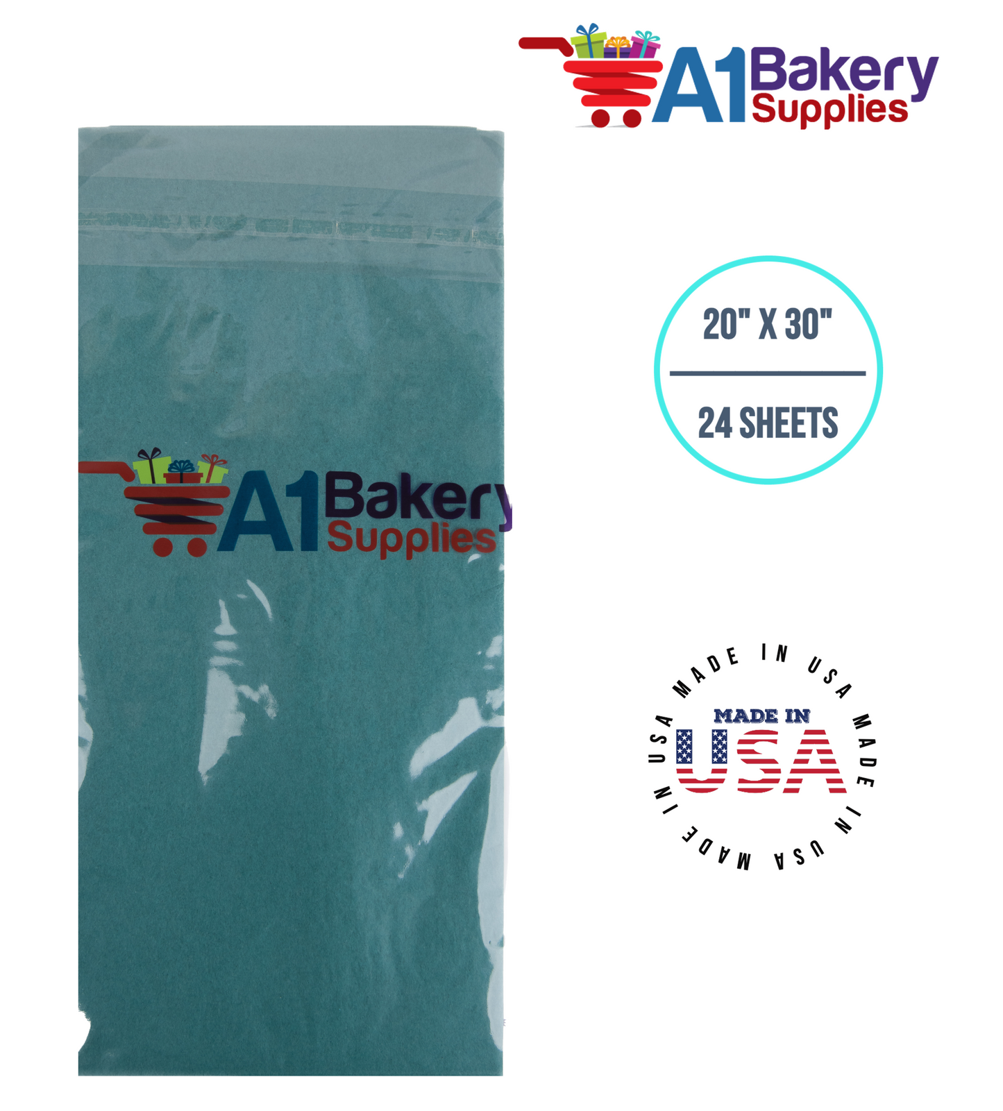 Teal Tissue Paper Squares, Bulk 24 Sheets, Premium Gift Wrap and Art Supplies for Birthdays, Holidays, or Presents by A1BakerySupplies, Small  20 Inch x 30 Inch