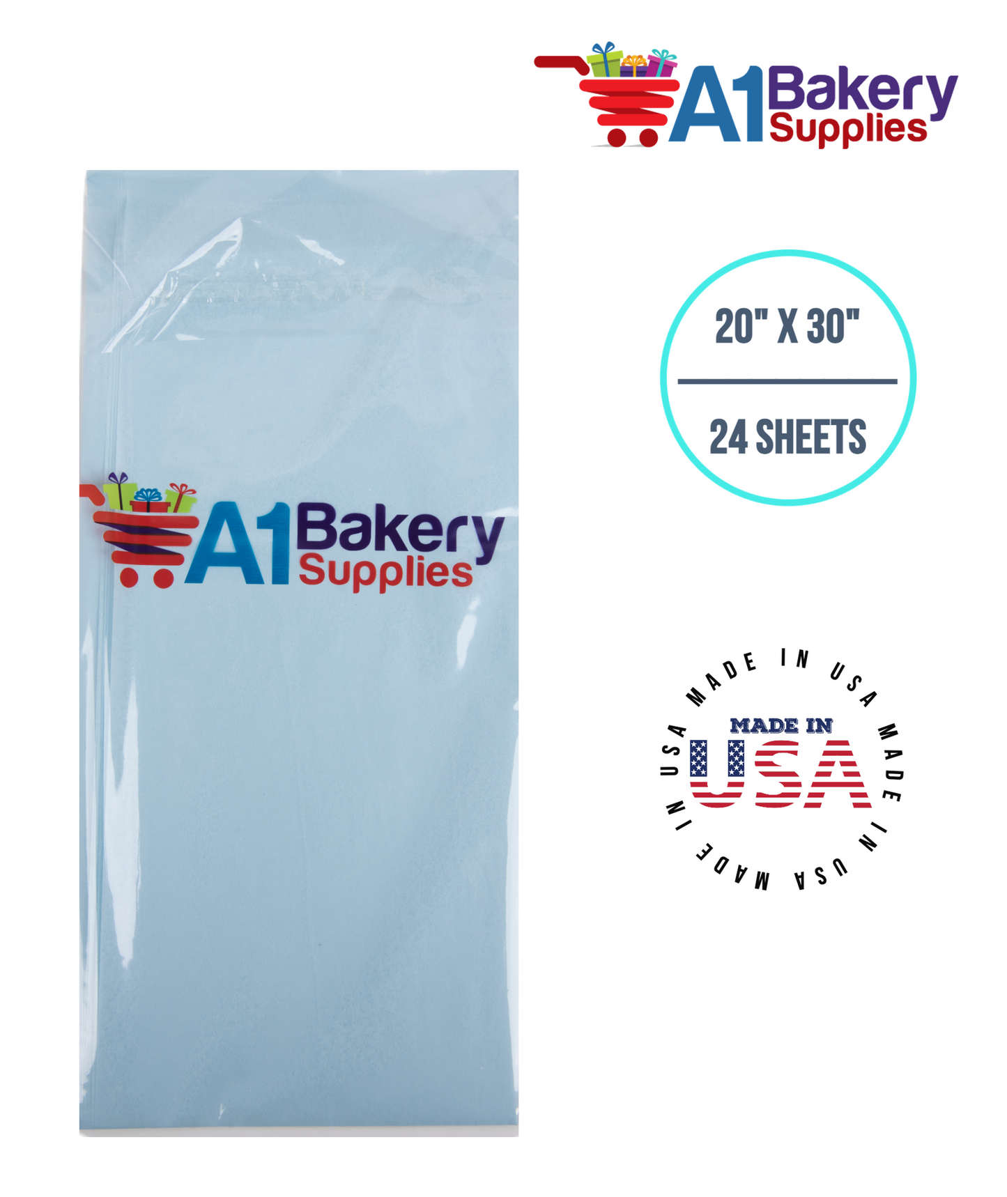 Light Blue Tissue Paper Squares, Bulk 24 Sheets, Premium Gift Wrap and Art Supplies for Birthdays, Holidays, or Presents by A1BakerySupplies, Small 20 Inch x 30 Inch