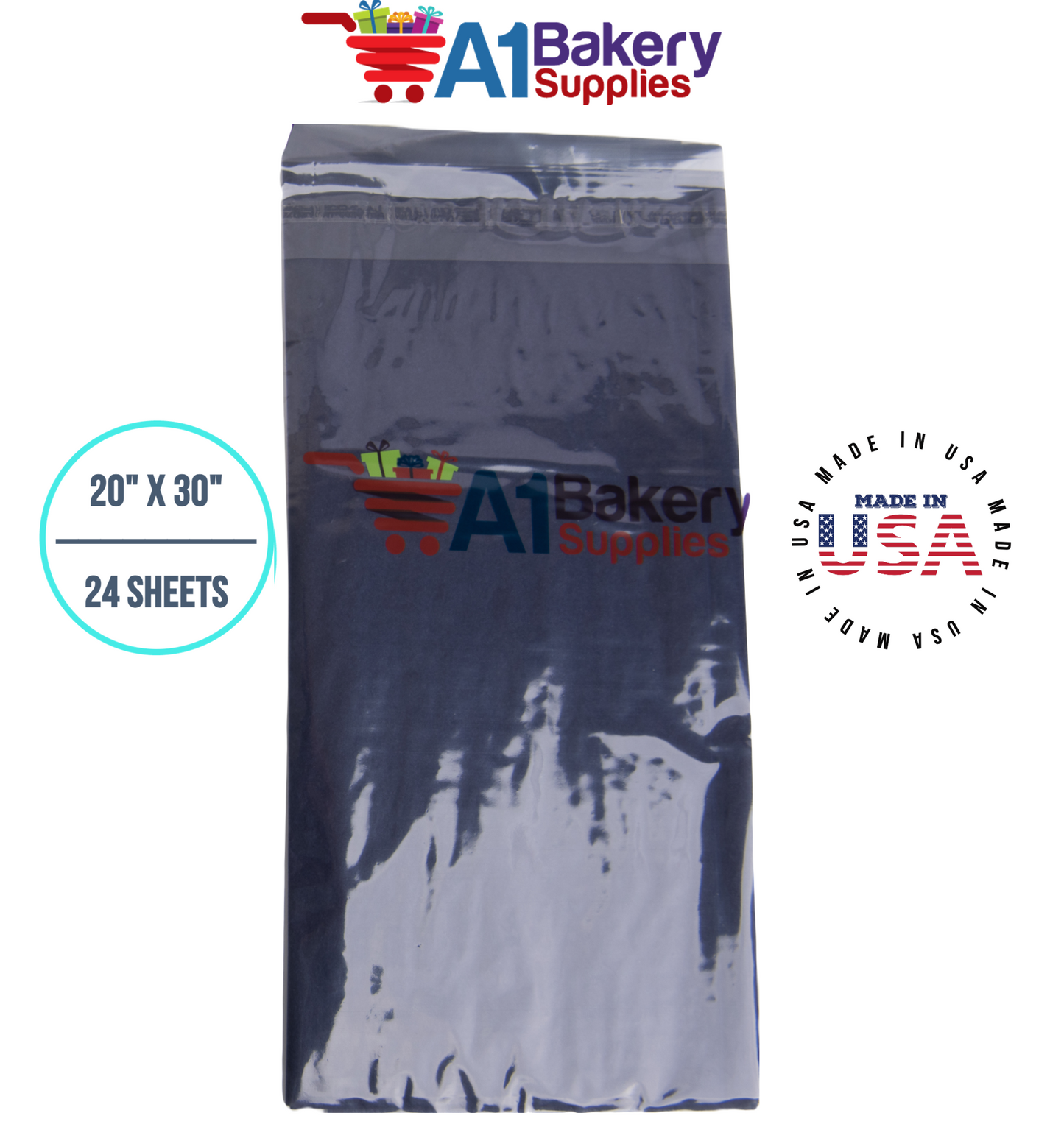 Black Tissue Paper Squares, Bulk 24 Sheets, Premium Gift Wrap and Art Supplies for Birthdays, Holidays, or Presents by A1BakerySupplies, Small 20 Inch x 30 Inch