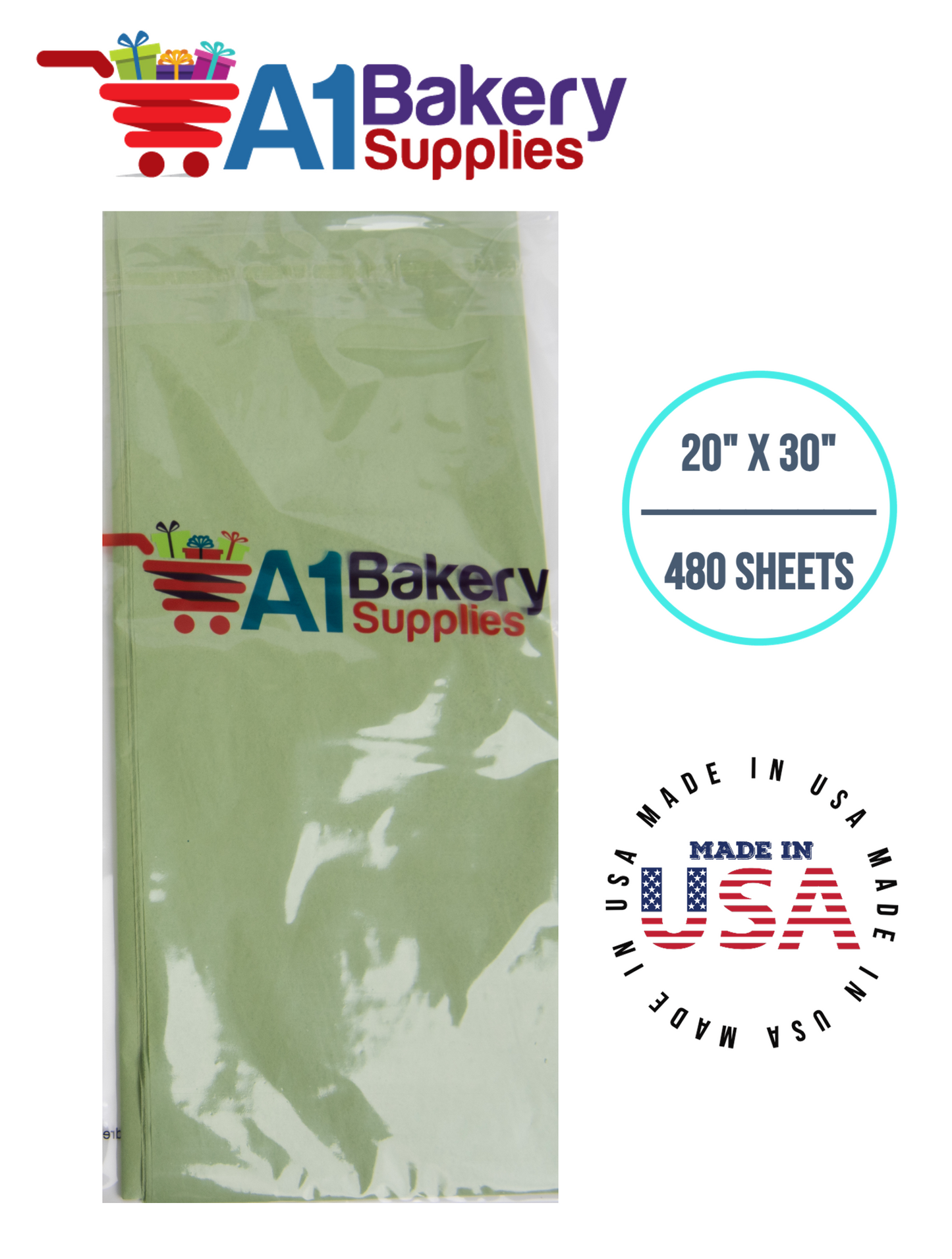 Sage Tissue Paper Squares, Bulk 480 Sheets, Premium Gift Wrap and Art Supplies for Birthdays, Holidays, or Presents by A1BakerySupplies, Large 20 Inch x 30 Inch