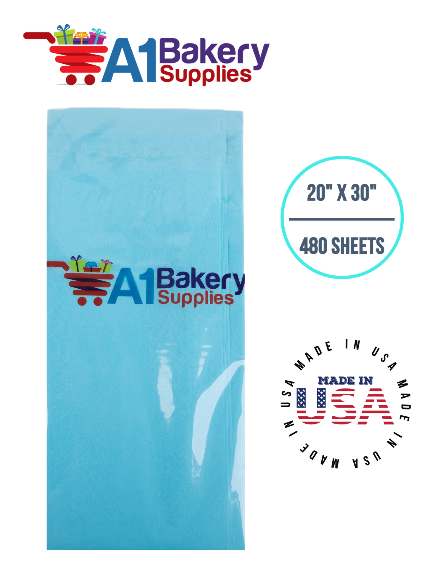 Oxford Blue Tissue Paper Squares, Bulk 480 Sheets, Premium Gift Wrap and Art Supplies for Birthdays, Holidays, or Presents by A1BakerySupplies, Large 20 Inch x 30 Inch