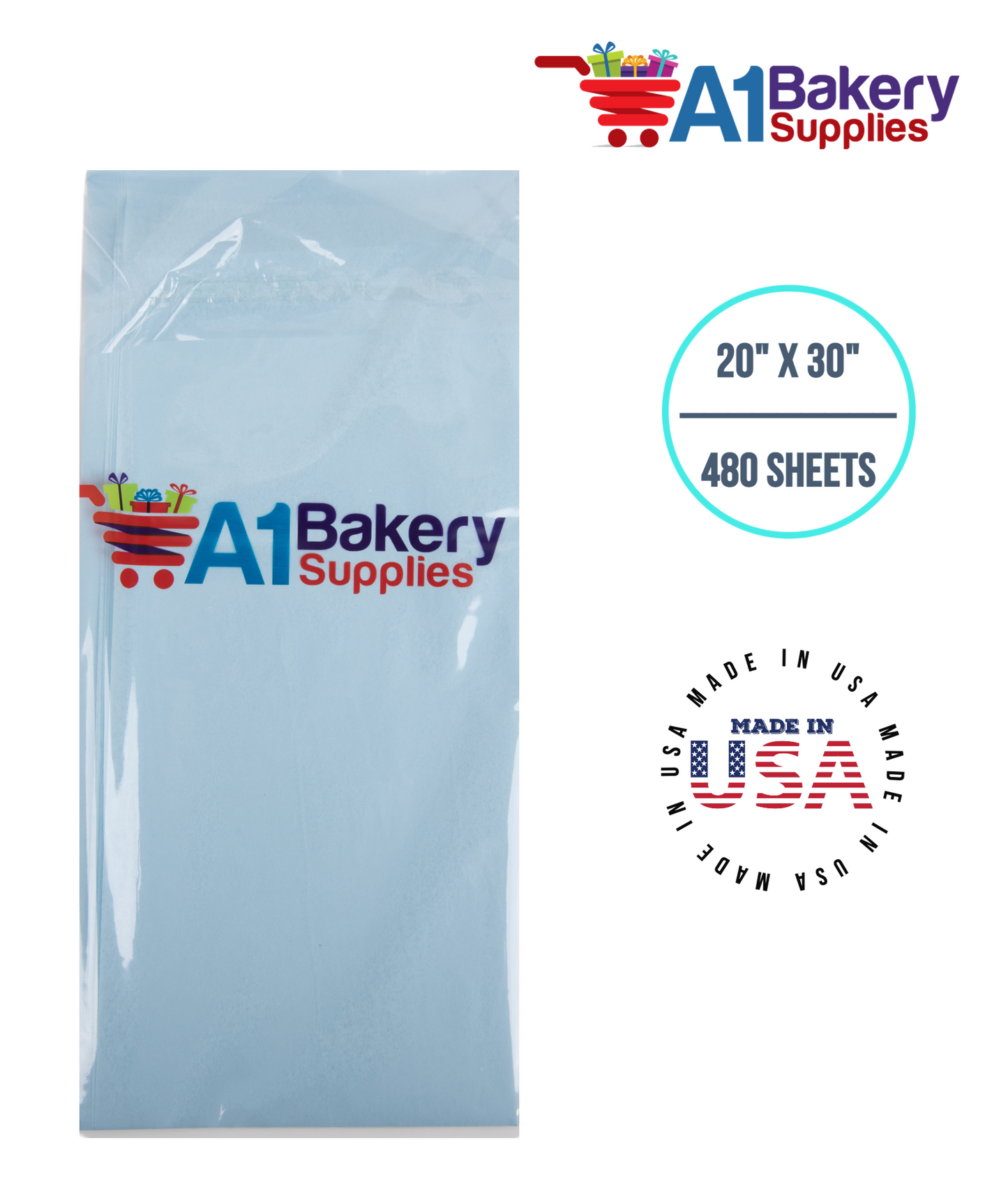 Light Blue Tissue Paper Squares, Bulk 480 Sheets, Premium Gift Wrap and Art Supplies for Birthdays, Holidays, or Presents by A1BakerySupplies, Large 20 Inch x 30 Inch