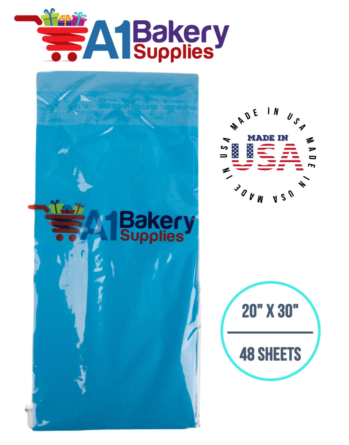 Turquoise Blue Tissue Paper Squares, Bulk 48 Sheets, Premium Gift Wrap and Art Supplies for Birthdays, Holidays, or Presents by A1BakerySupplies, Medium 20 Inch x 30 Inch