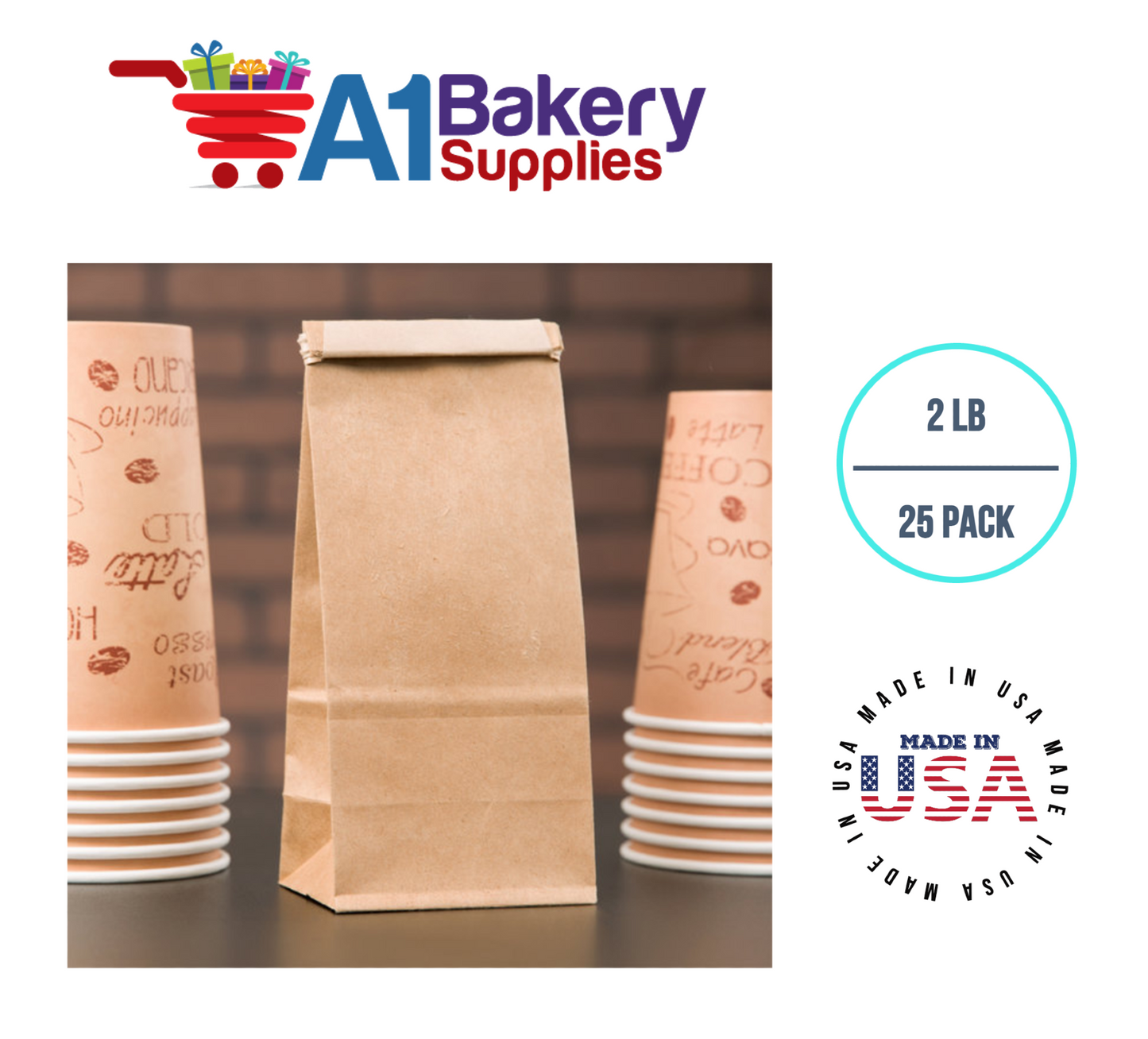 2LB Size Brown No Window Tin Tie Bags 25 PCS  Kraft  Bakery Bags with No Window Resealable Tin Tie Tab Lock Poly-Lined Bags Kraft Paper Bags for Cookies, Coffee