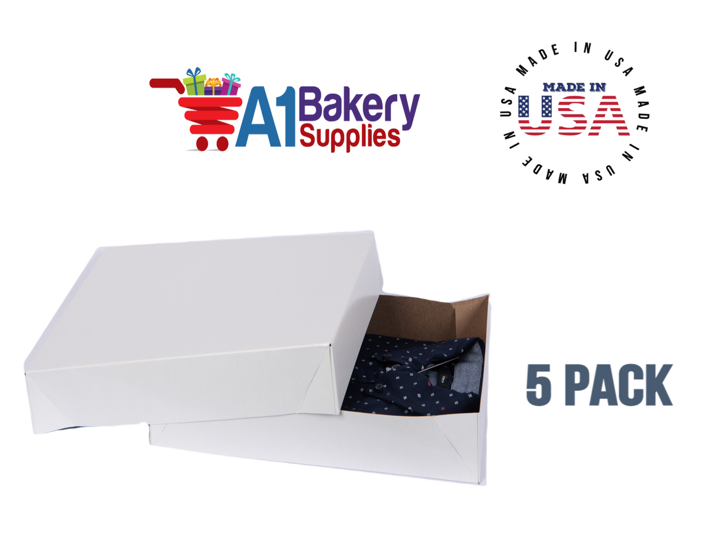 White Apparel Box for Men Shirts Gift Wrap Packaging Boxes, 15 x 9 1/2 x 2" - 5 Pack, Small